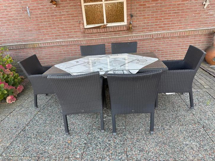Tuinset met 6 stoelen - Prima staat!, Tuin en Terras, Tuinsets en Loungesets, Zo goed als nieuw, Tuinset, Wicker, 6 zitplaatsen