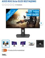 Rog strix Oled 27 inch game monitor, Ophalen, Zo goed als nieuw, Ultra HD (4K), IPS