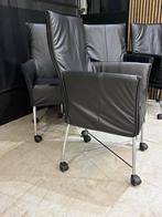 6 Montis Chaplin Stoelen - Zwart Leer Chroom met wiel, Ophalen, Zwart, Leer, Zo goed als nieuw