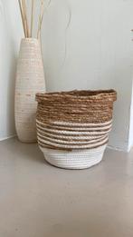Bloempot mand planten bak pot wit beige japandi wabi sabi, Ophalen of Verzenden, Rond, Riet