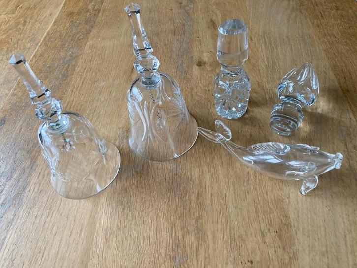 Kristallen karafstop, tafelbel en vis, Antiek en Kunst, Antiek | Glas en Kristal, Ophalen of Verzenden