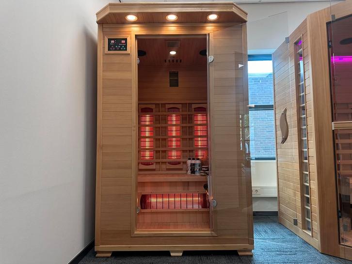 COMBI SAUNA INFRAROOD MET OPGIETKACHEL GRATIS BEZORGD! 🚚, Sport en Fitness, Sauna, Zo goed als nieuw, Complete sauna, Fins of Traditioneel