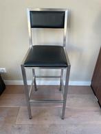 Zwarte leren barkrukken (4x), Ophalen, Gebruikt, Met voetsteun, 60 tot 90 cm