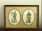 Oude houten lijst prent hondje aapje achter glas, Antiek en Kunst, Ophalen of Verzenden