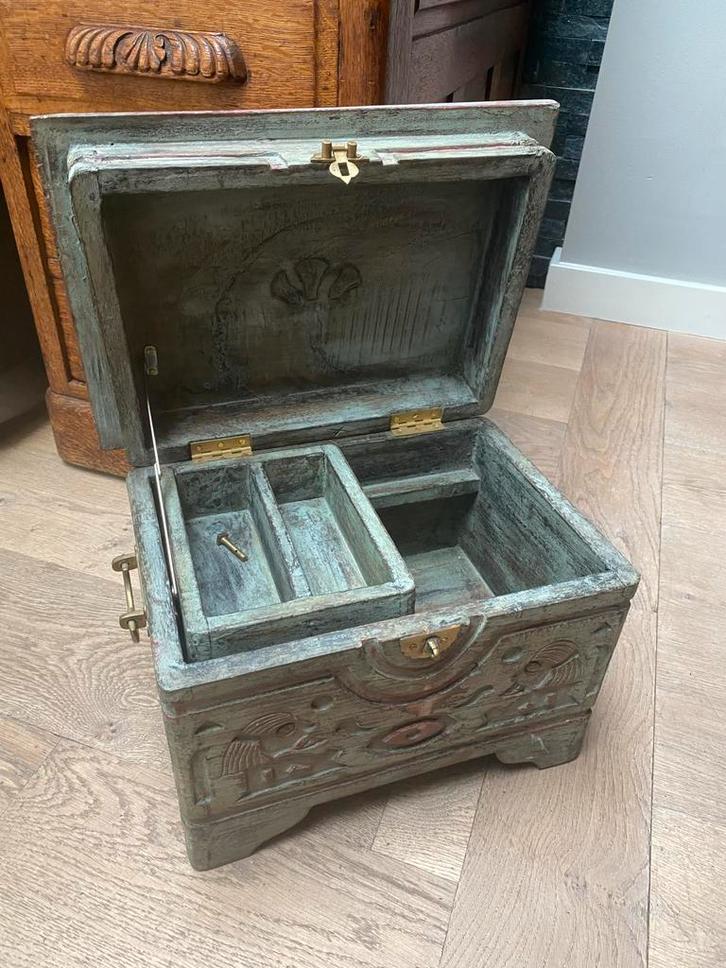 Groene Sieradenkist / Opbergkist, Huis en Inrichting, Woonaccessoires | Kisten, Gebruikt, Minder dan 50 cm, Overige houtsoorten