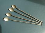 Vier zilveren lange lepels ijslepels met rietjes bamboe vorm, Antiek en Kunst, Verzenden