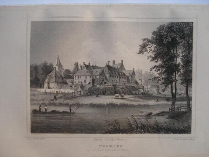 044 / Woerden de Strafgevangenis Staalgravure 1860, Antiek en Kunst, Kunst | Etsen en Gravures, Ophalen of Verzenden