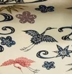 Japanse Katazome zijde 'Kraanvogels' v.a. 45x35 tot 90x35cm, Hobby en Vrije tijd, Stoffen en Lappen, Satijn of Zijde, Zo goed als nieuw