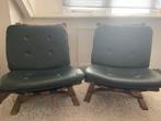 2 Ingmar Relling Westnova Fauteuils - Donkergroen Leder, Ophalen, Gebruikt, Twee, Overige kleuren