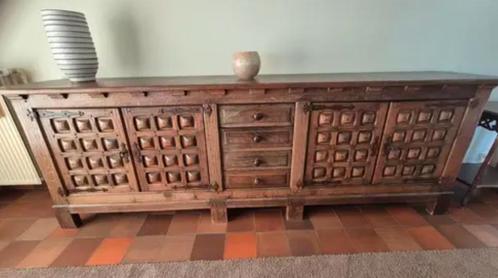 Brutalist spaanse  Dressoir + barkast, Huis en Inrichting, Kasten | Dressoirs, Gebruikt, 200 cm of meer, 25 tot 50 cm, Eikenhout