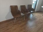 Lederen Eetkamerstoelen met Stalen Poten - 3 stuks, Ophalen, Gebruikt, Vier
