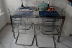 Rvs met glas, Huis en Inrichting, Tafels | Eettafels, Ophalen, Gebruikt, Glas, Vijf personen of meer
