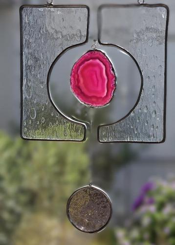 Freeform/ agaat verwerkt in glas in lood/Tiffany  beschikbaar voor biedingen