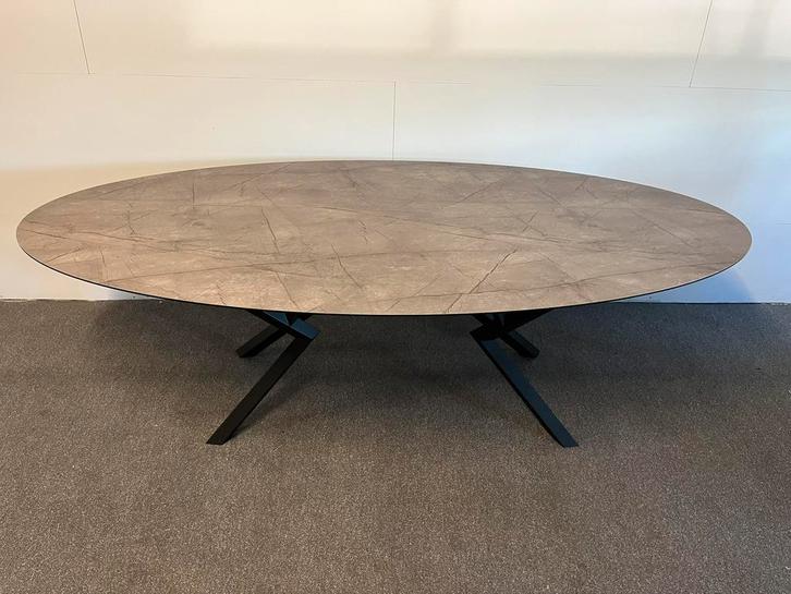 Ovale eettafel HPL marmer print 240x120, Huis en Inrichting, Tafels | Eettafels, Zo goed als nieuw, 100 tot 150 cm, 200 cm of meer