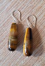 handgemaakte oorbellen echt zilver en tijgeroog, Sieraden, Tassen en Uiterlijk, Oorbellen, Hangers, Bruin, Verzenden, Nieuw
