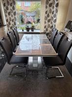 Moderne Eetkamer tafel & Set van 6, Leer, Ophalen of Verzenden, Zo goed als nieuw, Grijs