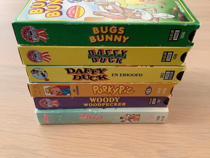 6 videobanden: Daffy Duck/B.Bunny/W.Woodpecker/P.Pig/Disney, Cd's en Dvd's, VHS | Kinderen en Jeugd, Gebruikt, Tekenfilms en Animatie