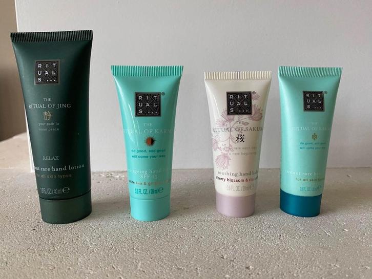 4 x rituals handcremes travelsize, Sieraden, Tassen en Uiterlijk, Uiterlijk | Lichaamsverzorging, Zo goed als nieuw, Overige typen