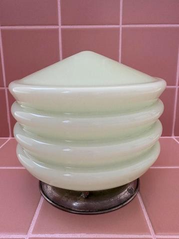 Antieke plafondlamp, groene plafonnière, artdeco lamp, retro beschikbaar voor biedingen