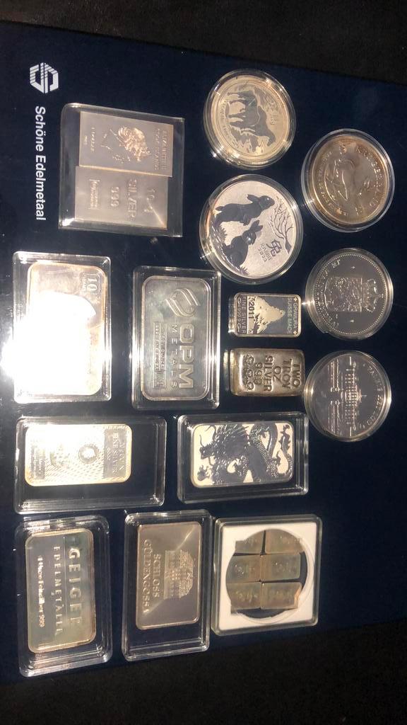 Lotje zilver munten en baren leuk als begin setje, Postzegels en Munten, Edelmetalen en Baren, Zilver, Ophalen of Verzenden