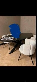Zwarte ovalen marmeren eettafel+4 bouclé eettafelstoelen, Ophalen, Gebruikt, 100 tot 150 cm, 150 tot 200 cm