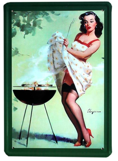 Pin Up Barbeque Sexy Dame Metalen Bord Plaat Retro Vintage, Huis en Inrichting, Woonaccessoires | Wanddecoraties, Nieuw, Verzenden