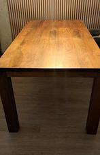 Massief notenhouten eetkamertafel met zes stoelen, Ophalen, Strak, Gebruikt, 200 cm of meer