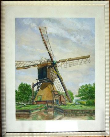 Aquarel wipwatermolen te Nieuwegein (Jutfaas) beschikbaar voor biedingen