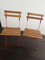 2x Wooden Chairs with Red Metal Frame + 1x ikea seat cover, Ophalen, Gebruikt, Twee, Rood