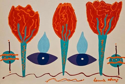 Tonnie Voorn compositie Tulpenveld, Antiek en Kunst, Kunst | Schilderijen | Modern, Ophalen of Verzenden