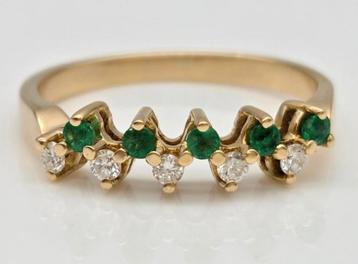 18K Gouden Ring Smaragd & Diamant (0.30ct) - Als Nieuw! beschikbaar voor biedingen