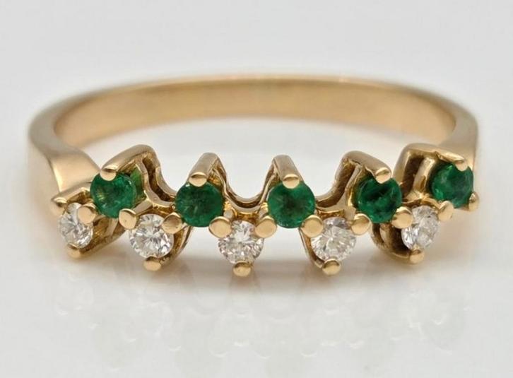 18K Gouden Ring Smaragd & Diamant (0.30ct) - Als Nieuw!, Sieraden, Tassen en Uiterlijk, Ringen, Zo goed als nieuw, Dame, Goud