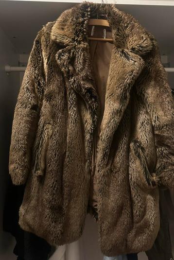 Luxe bruine bontjas met zakken - bont jas faux fur S / M beschikbaar voor biedingen