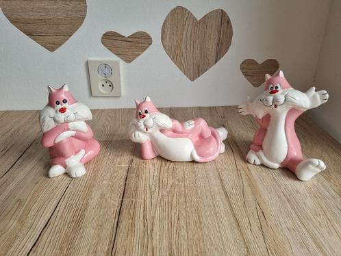 3 Grote Vintage Jaren 80 Poezen Beelden Sylvester Roze Wit, Verzamelen, Beelden en Beeldjes, Gebruikt, Dier, Verzenden