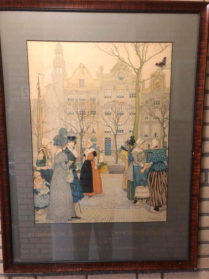 Oude Prent Hollandse Sociëteit Amsterdam, Antiek en Kunst, Kunst | Tekeningen en Foto's, Ophalen of Verzenden