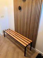 Vintage houten bank met zwart metaal onderstel, Ophalen
