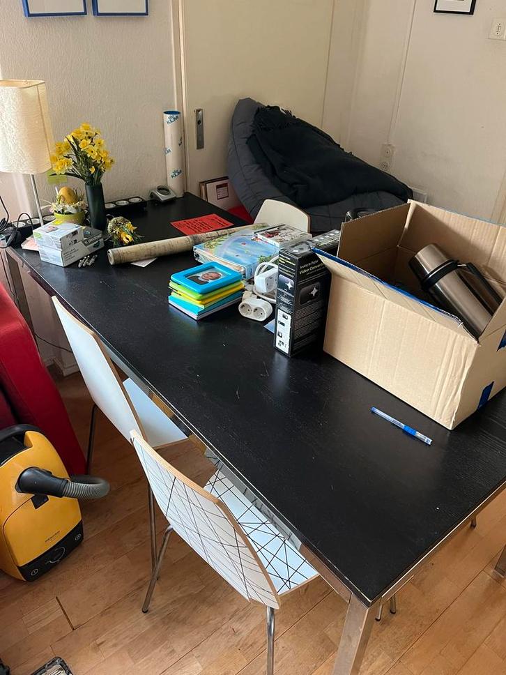 Eettafel - Zwart blad, metalen poten, Huis en Inrichting, Tafelonderdelen, Gebruikt, Tafelblad, 100 tot 150 cm, 50 tot 100 cm