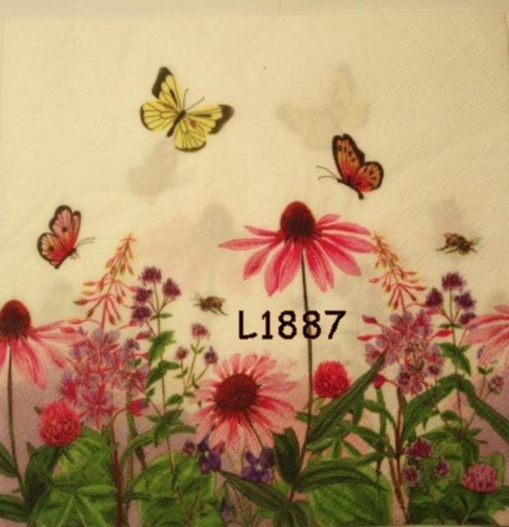Servetten decoupage/bullet journal * Veldbloemen roze L1887, Hobby en Vrije tijd, Knutselen, Nieuw, Materiaal, Verzenden