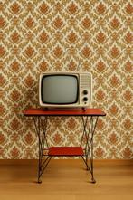 2222 vintage tv-tafeltje rood skai blad wielen 50s 60s swiet, Ophalen, Gebruikt, Metaal, 25 tot 50 cm