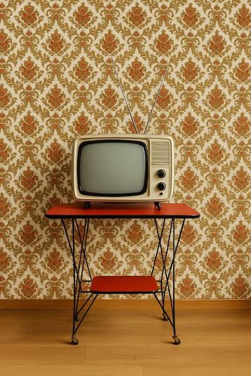 2222 vintage tv-tafeltje rood skai blad wielen 50s 60s swiet beschikbaar voor biedingen