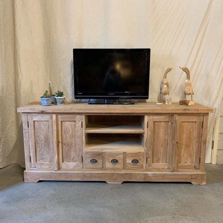 Teak TV Meubel - 4 deuren - 3 lades - 180 cm - TTM Wonen, Huis en Inrichting, Kasten | Televisiemeubels, Nieuw, Minder dan 100 cm