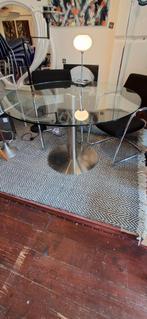 vintage glazen design tafel met chromen voet Nu €200,-, Ophalen