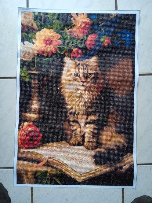 Poes / Kat - Diamond Painting schilderij - 40 x 60 cm., Huis en Inrichting, Woonaccessoires | Schilderijen, Tekeningen en Foto's