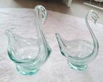 Zwanen paartje Vintage groen glas.Samen voor €25, Ophalen, Zo goed als nieuw, Rond, Glas