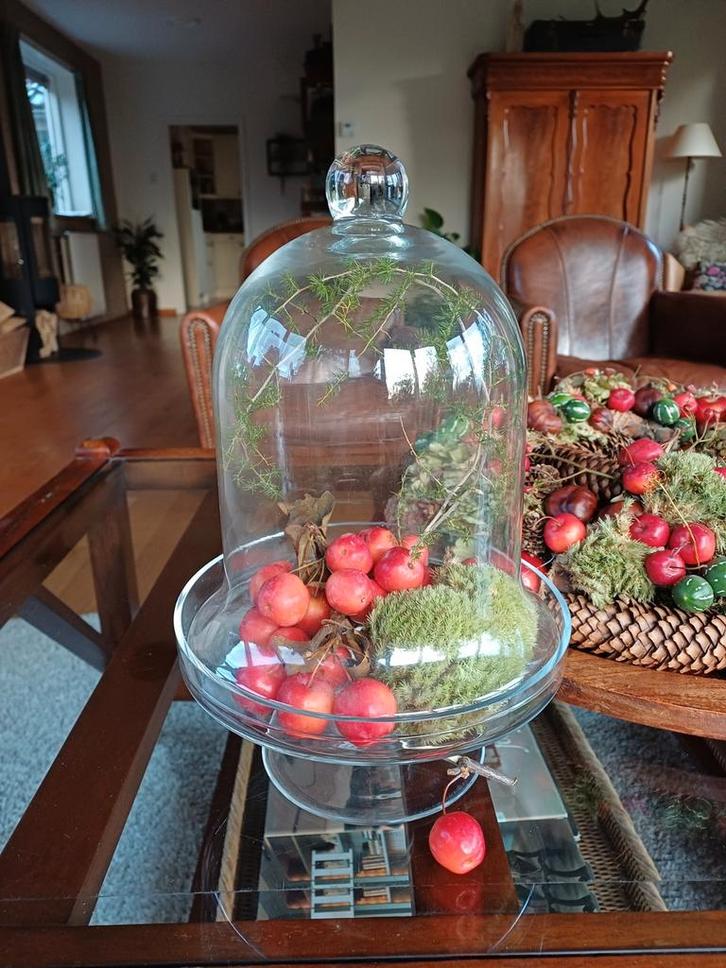 Oude Franse Brocante Cloche Stolp met gratis Voet glas, Antiek en Kunst, Curiosa en Brocante, Ophalen of Verzenden