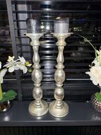 Zilveren kandelaars met zwarte kaarsen, Gebruikt, Zwart, Ophalen of Verzenden, Metaal