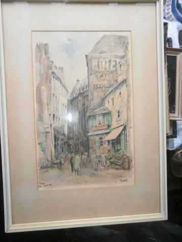 BOB BROBBEL, Parijs, Kl Litho/aquarel RUE GALANDE beschikbaar voor biedingen