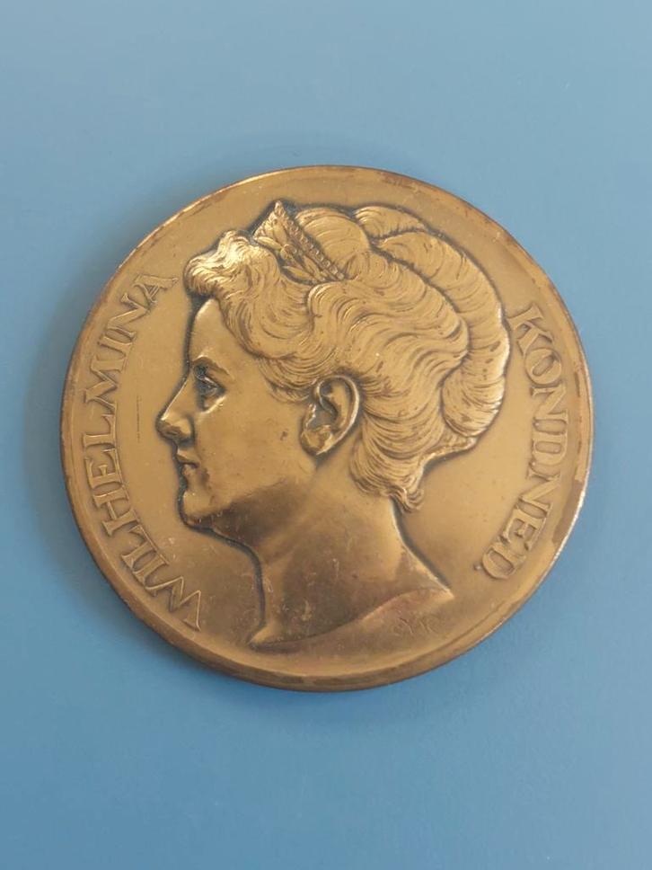 Penning 25 harg regeringsjubileum Wilhelmina Wienecke, Postzegels en Munten, Penningen en Medailles, Brons, Nederland, Ophalen of Verzenden