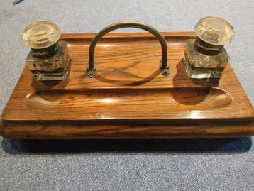 Antiek Inktpotstel met Houten Blad beschikbaar voor biedingen