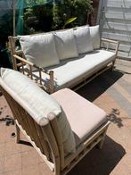 Bamboe loungebank en stoel incl kussens, Tuin en Terras, Ophalen, Gebruikt, Rotan